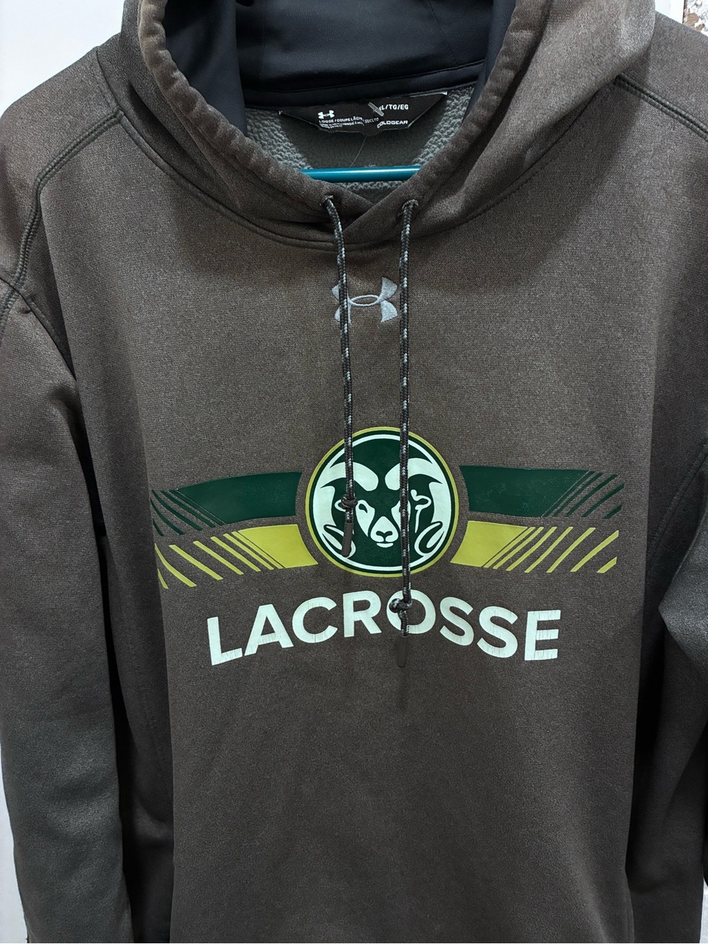 Under Armour Brown Lacrosse Pullover Hoodie with Green and Yellow Logo